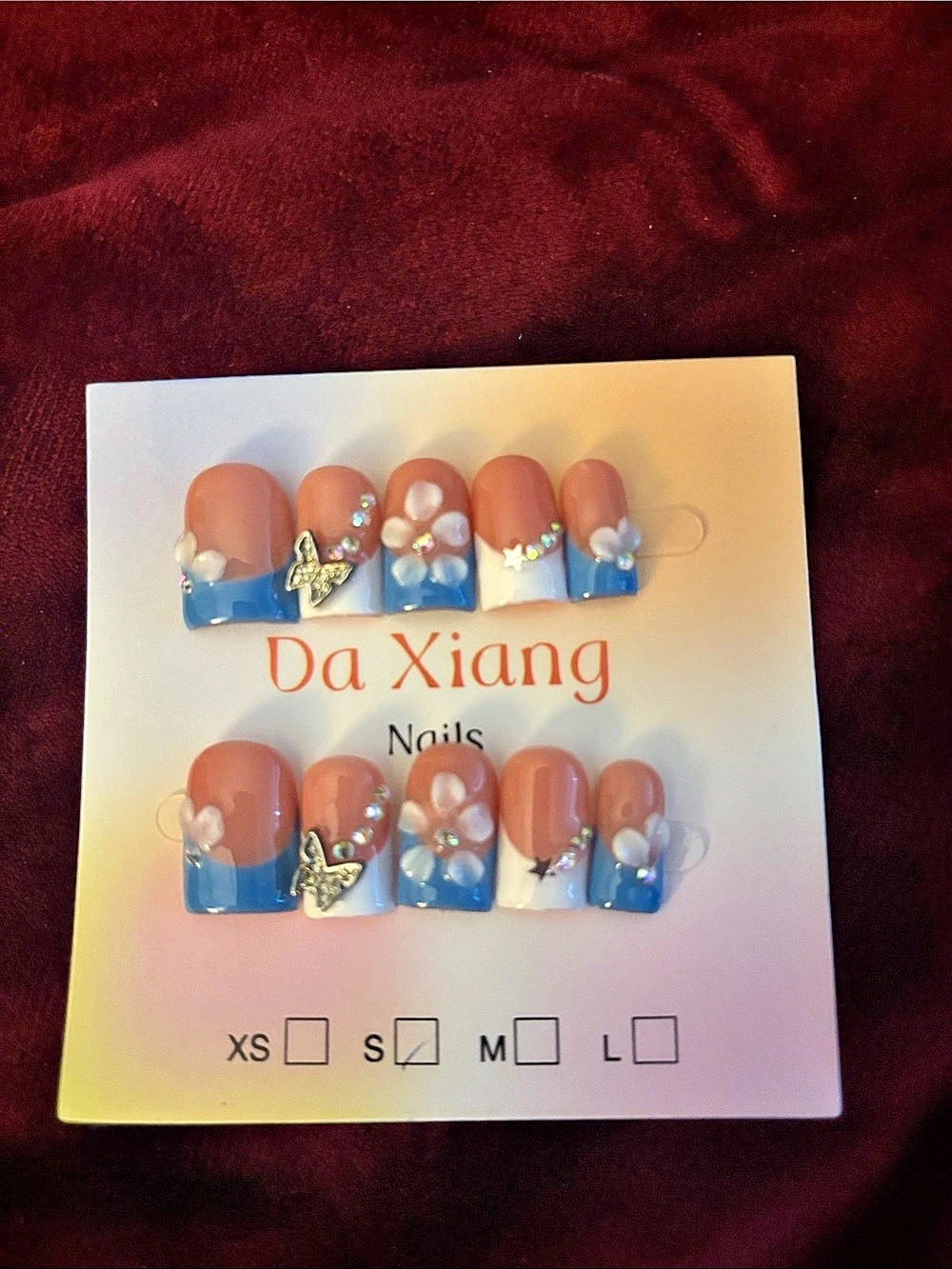 Da Xiang Press-On Nails Blue & Pink Size Small NWT